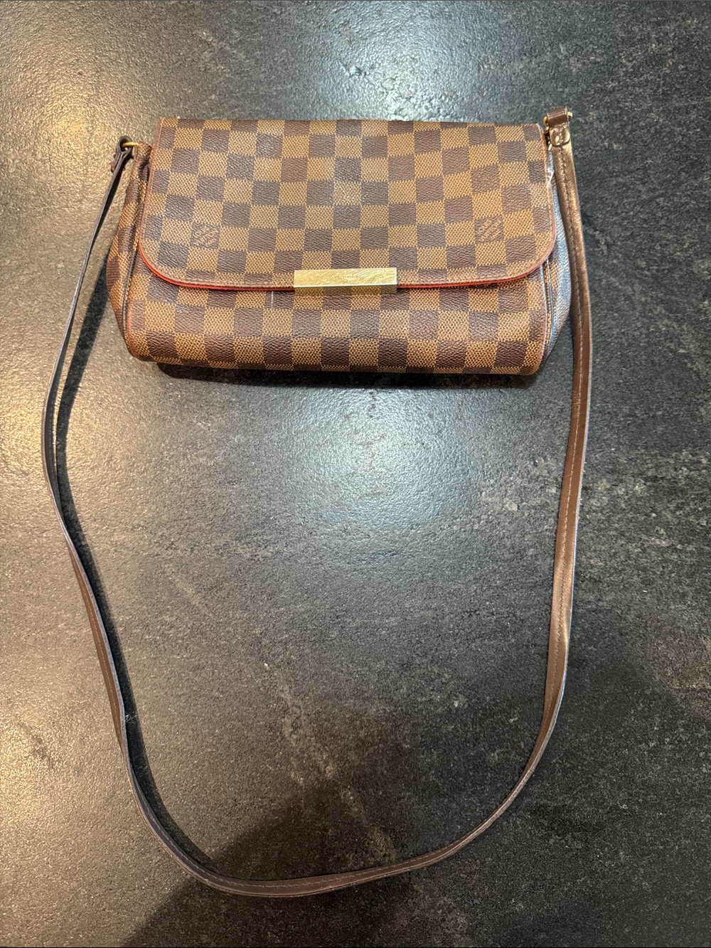 Brown Checkered Crossbody Shoulder Bag Louis Vuitton favorite bag authentic